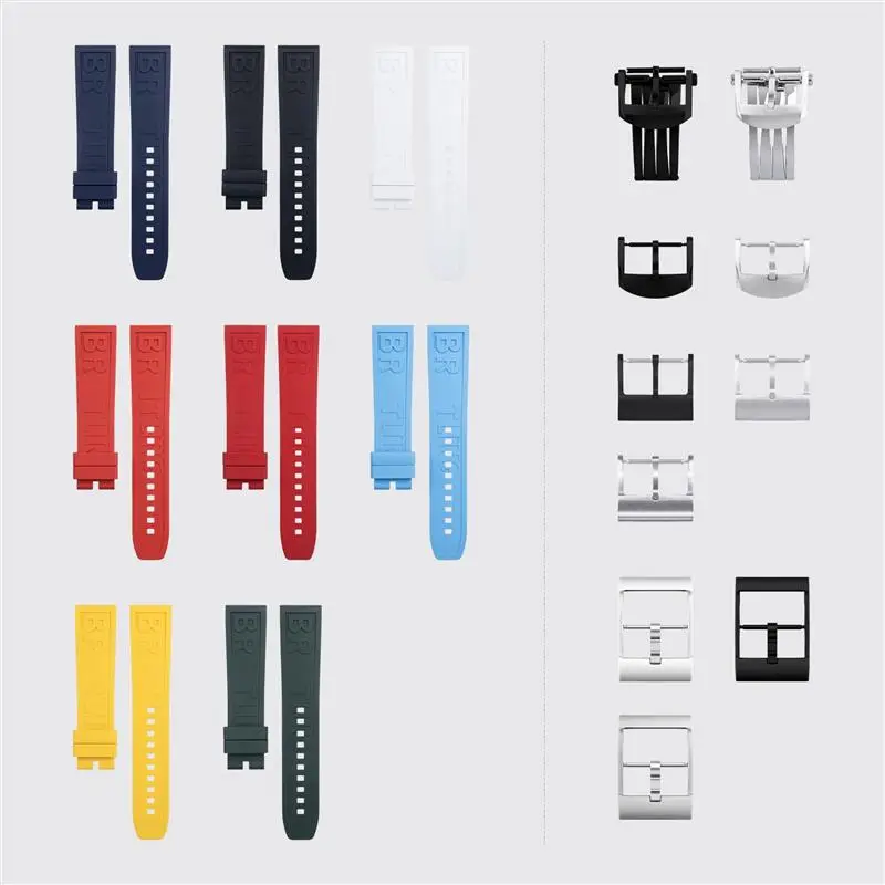 

HAODEE Soft Natural Fluororubber FKM Rubber Letter Watchband 22mm For Breitling Professional Superocean Navitimer Bracelet Long