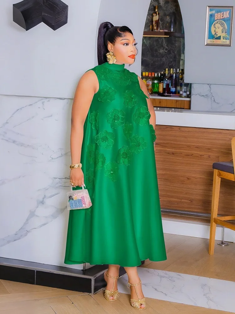 Wmstar Dress Women Wholesale Sleeveless Solid Round Neck Loose Elegant Flower Long Dress New in Summer Street Wear Dropshopping