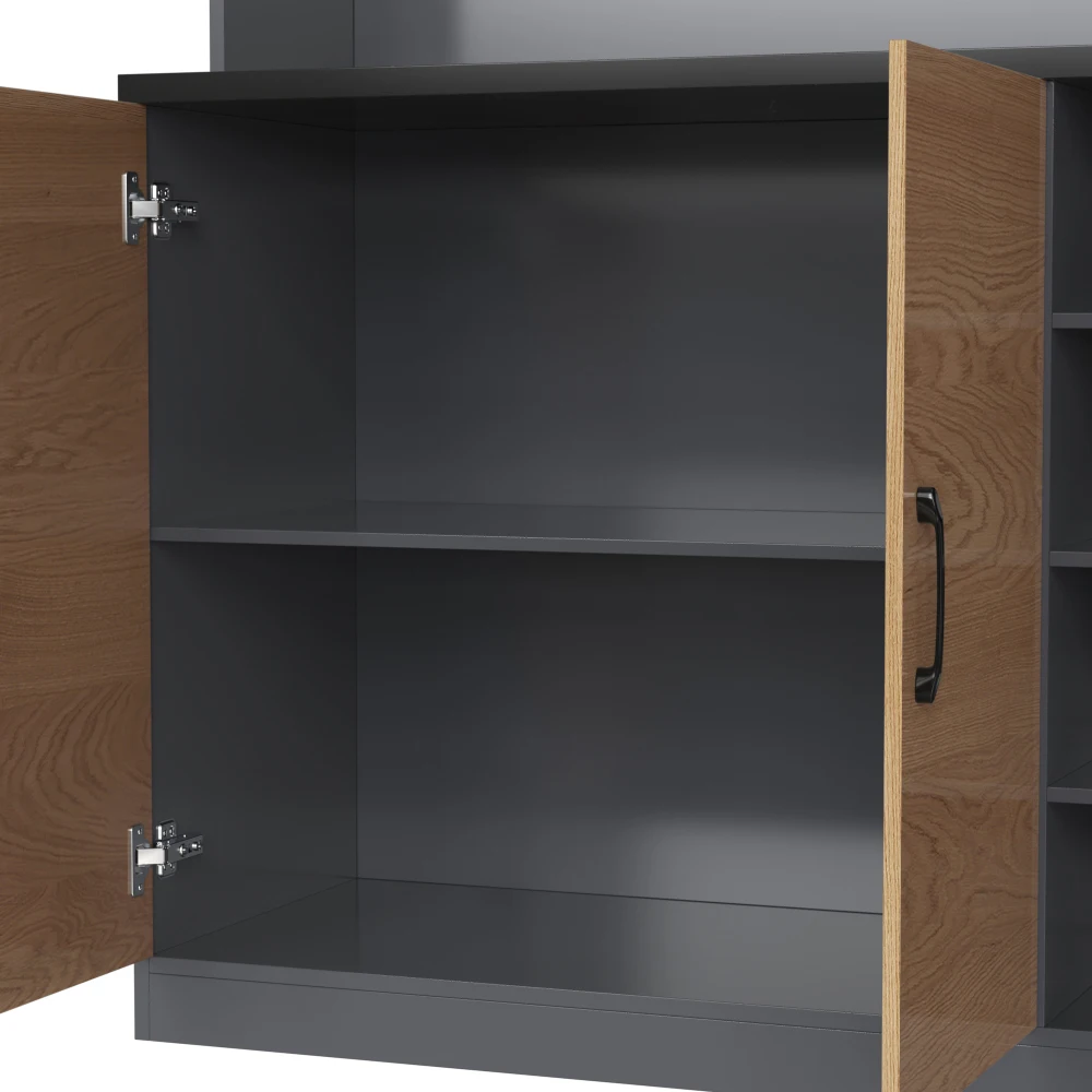Küchenbuffetschrank mit LED-Leuchten | Freistehendes Highboard aus Holz | Großer Mikrowellenraum und verstellbarer Stauraum | Kabellöcher. – Detail 13