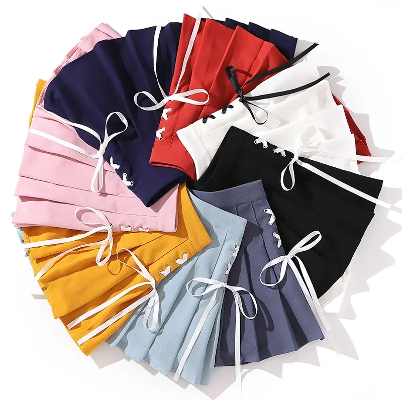 Elastic Waist Stretch Half Pleated Skirt Skating Korean Style Unif Pleated Mini Skater Harajuku Woman Skirts roller skate design for lovers of roller skating mini skirt short skirt woman luxury clothes women