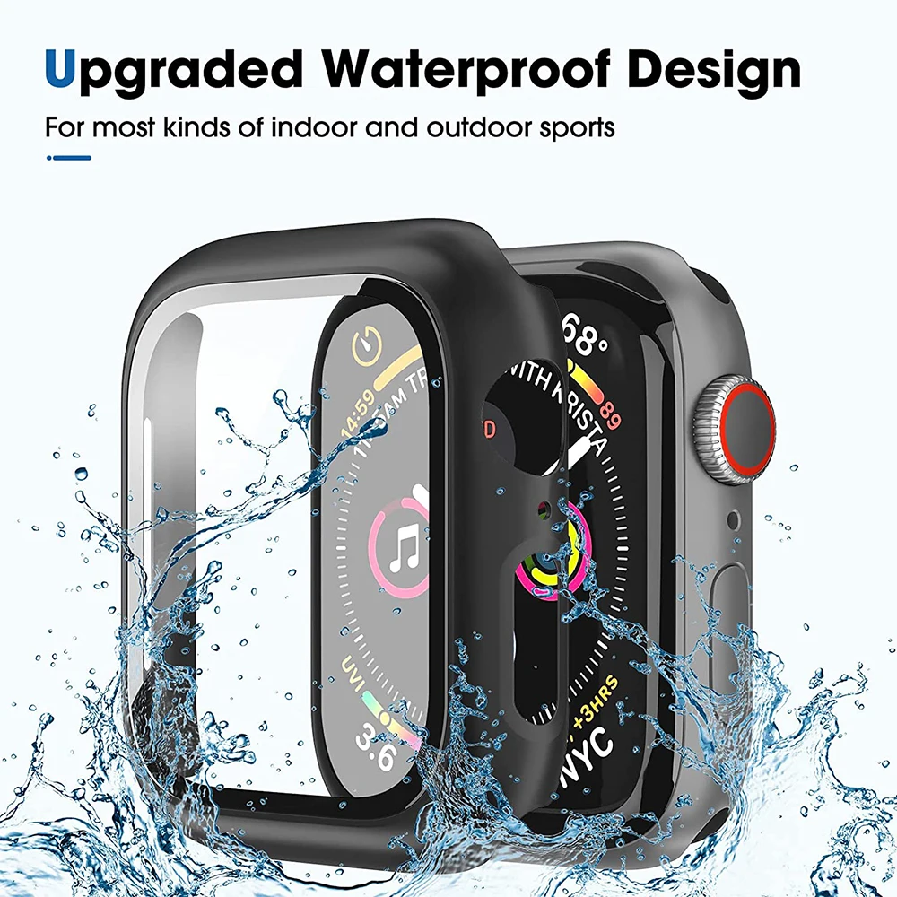 Glass+Cover For Apple Watch Case 45mm 41mm 44mm 40mm 42mm 38mm iWatch Accessorie Screen Protector Apple Watch Serie 3 4 5 6 SE 7