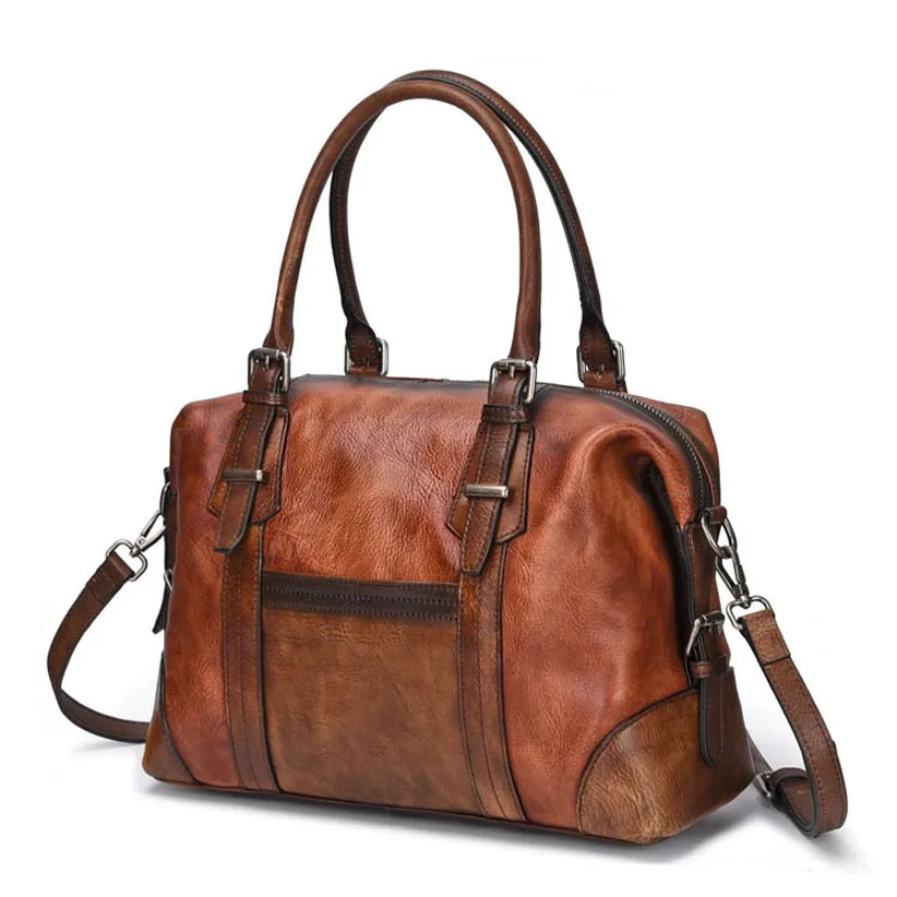 Women Large Capacity Tote Bag New Vintage Genuine Cow Leather Women