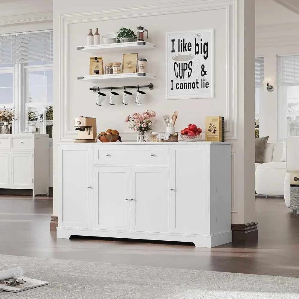 54" Buffet Cabinet with Storage, Modern Kitchen Buffet Sideboard with Drawer, Wood Coffee Bar Cabinet Adjustable She