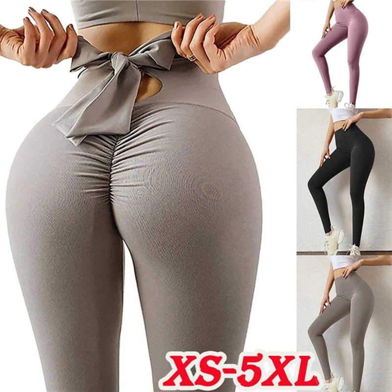 Women Leggings Bow Yoga Pants High Waist Sports Tights Woman Gym