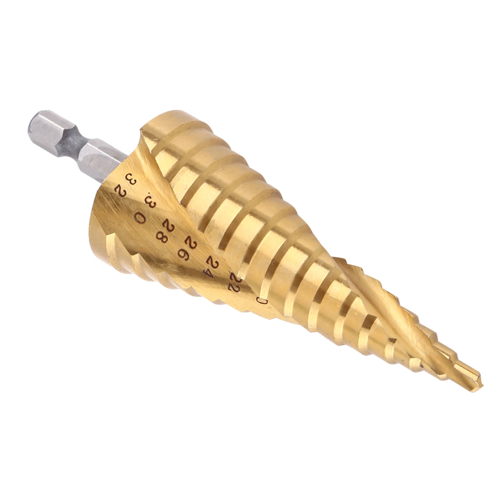 

1pc Drill Bit High Speed Steel Titanium Coated Step Drill Bit Spiral Flute Hex Shank Power Tools 4-32mm