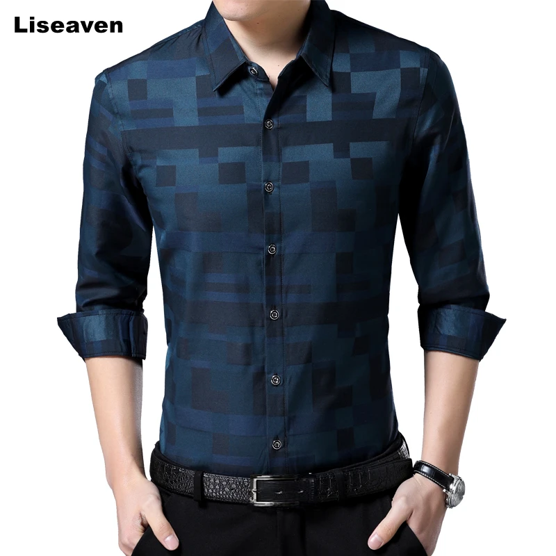 

Liseaven Men's Shirt Brand New Men Shirts Full Sleeve Dress Shirt Turn-down Collar Male Casual Shirt Mens Clothing