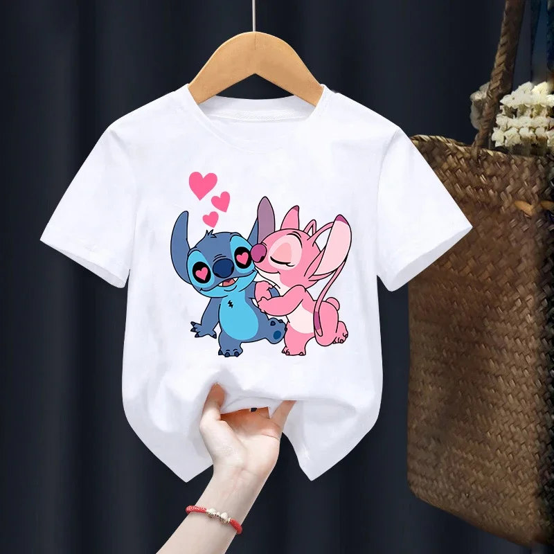 Disney Lilo Stitch Children T-Shirt Kawaii T Shirt Anime Cartoons Children Casual Clothes Tee Shirt Kid Girl Boy Fashion Y2K Top