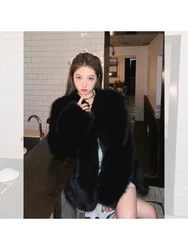 Woman Clothing 2023 Winter New Black Fur Coat Women's Medium Long Fake Fox Fur Coat Round Neck Women's Coat Fur Coat