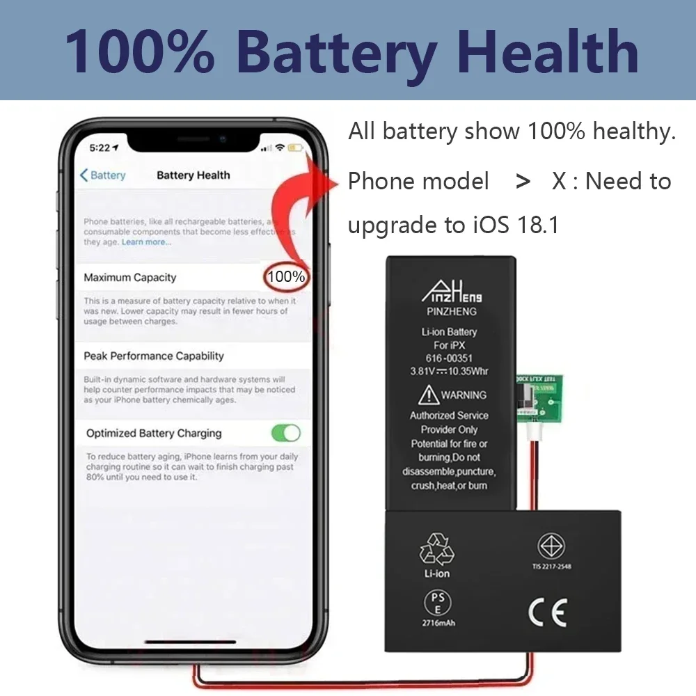 iPhone XR イエロー 75%バッテリー Replacement Battery For IPHONE XR A2105 A1984 A2107 A2108
