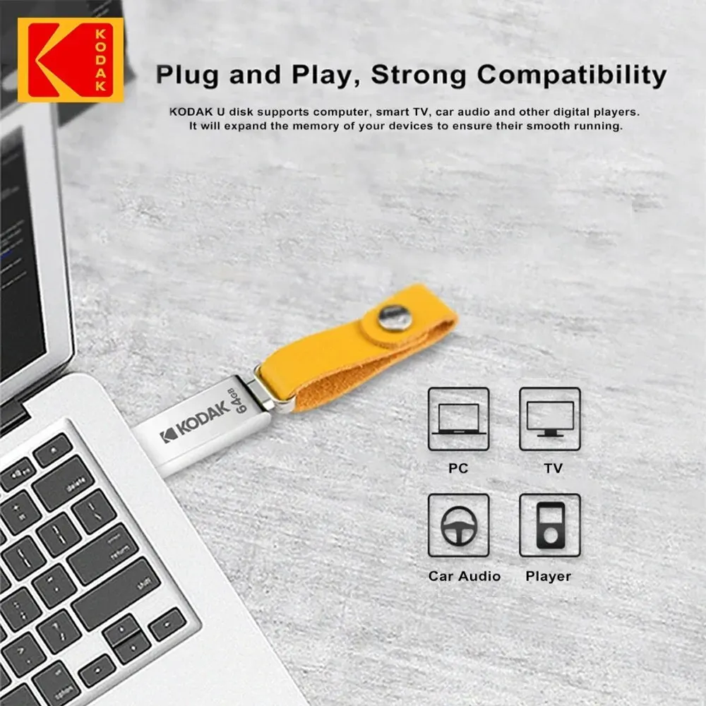 Flash Drive 128GB 64GB 32GB KODAK USB 2.0 Pen Drive Waterproof Mini Memory Stick Leather Metal U Disk