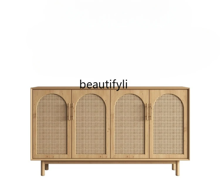 

Rattan Solid Wood Sideboard Simple Modern Locker Hallway Living Room Tea Storage Cabinet