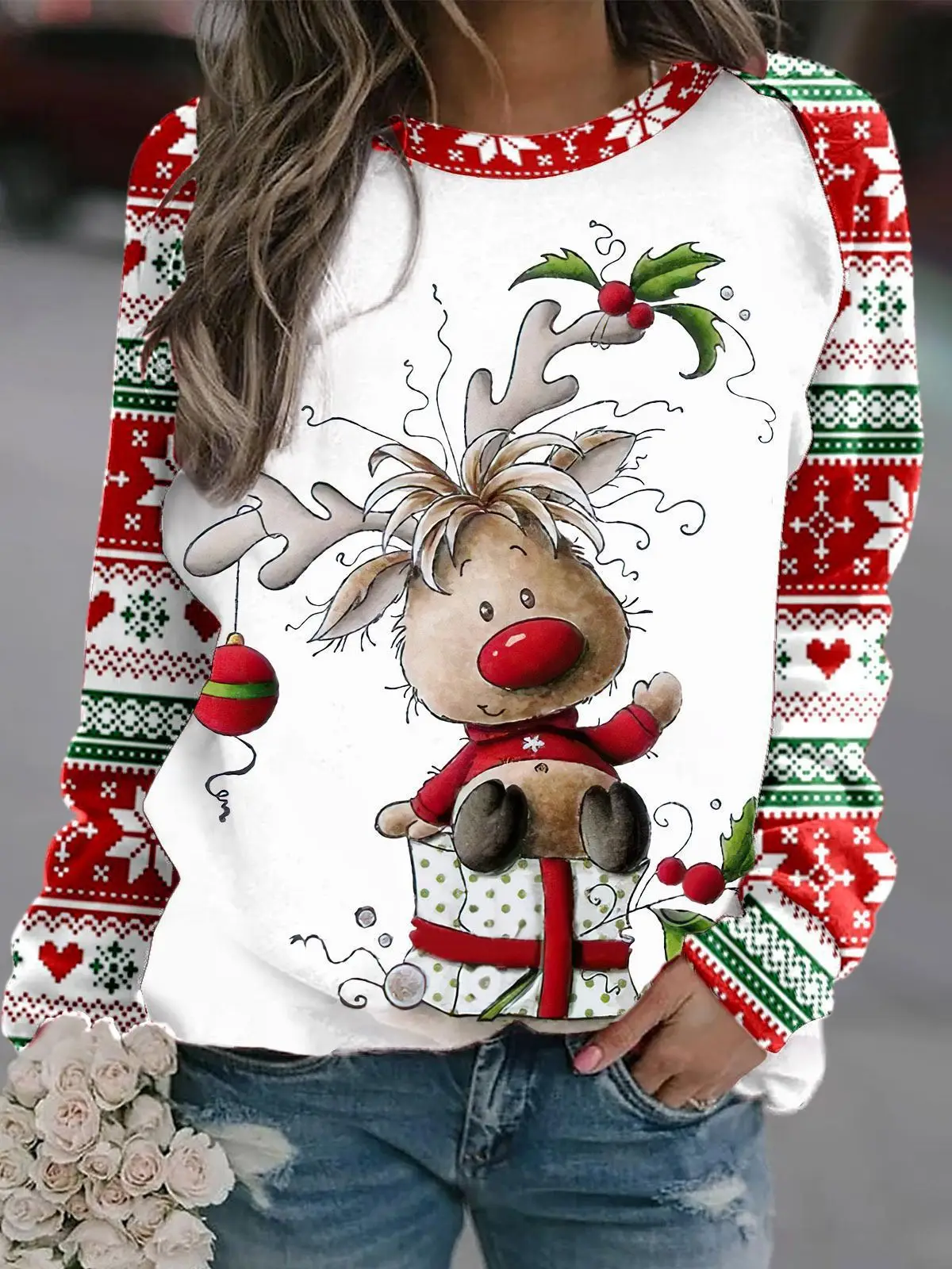 thumbnail image 1 of Suéter unisex de cuello redondo de gran oferta 2024, suéter con estampado 3D de estilo navideño, 1 of 5
