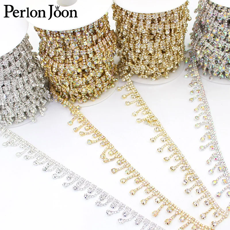 

1 Yard Shiny Crystal Tassel Pendant Rhinestones Trim Fringe Metal Chain for DIY Craft Rhinestone Tassels Sew On Wedding Dress