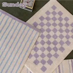 INS Striped Plaid Tufted Carpet Korean Style Anti-Slip Door Mat Entrance Area Rug Plush Absorbent Kitchen Bathroom Floor Mats