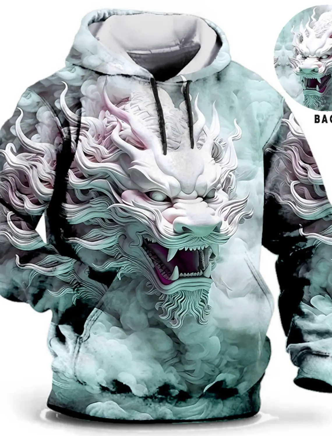 구정 드래곤 까마귀 남성 그래픽 동물 프린트 데일리 클래식 캐주얼 3D 풀오버 streetwear 후드 긴 소매 후드
