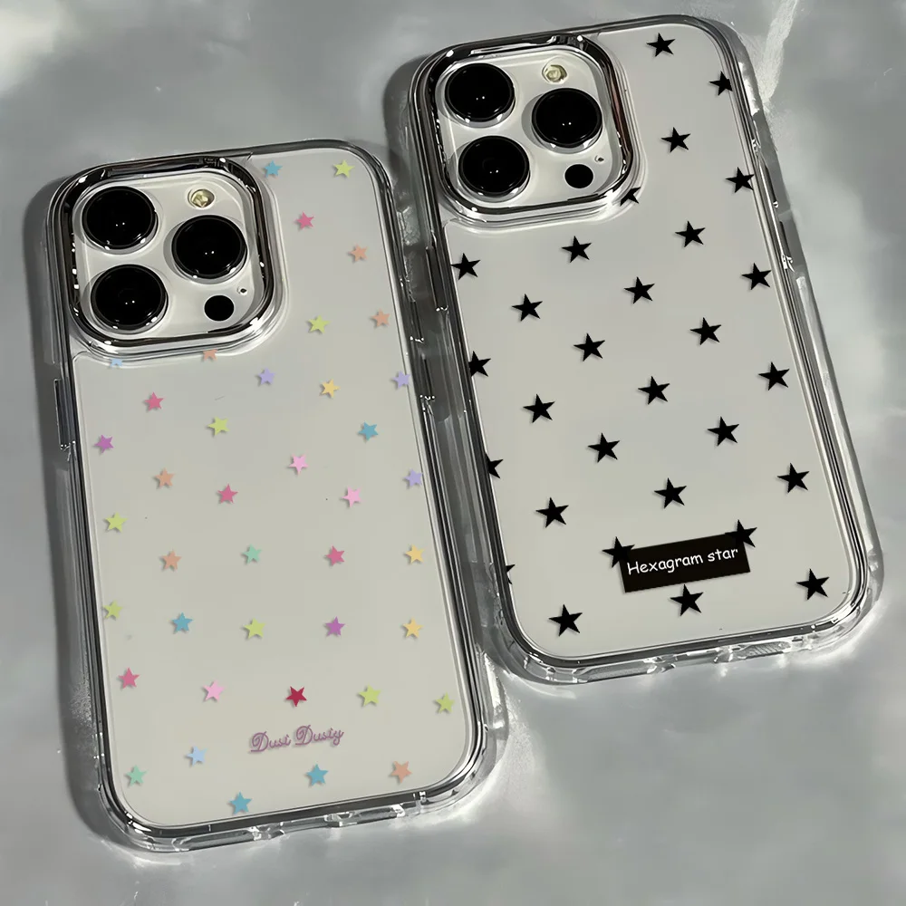 Elegant Black Stars Full Screen Phone Case - Soft Korean Design