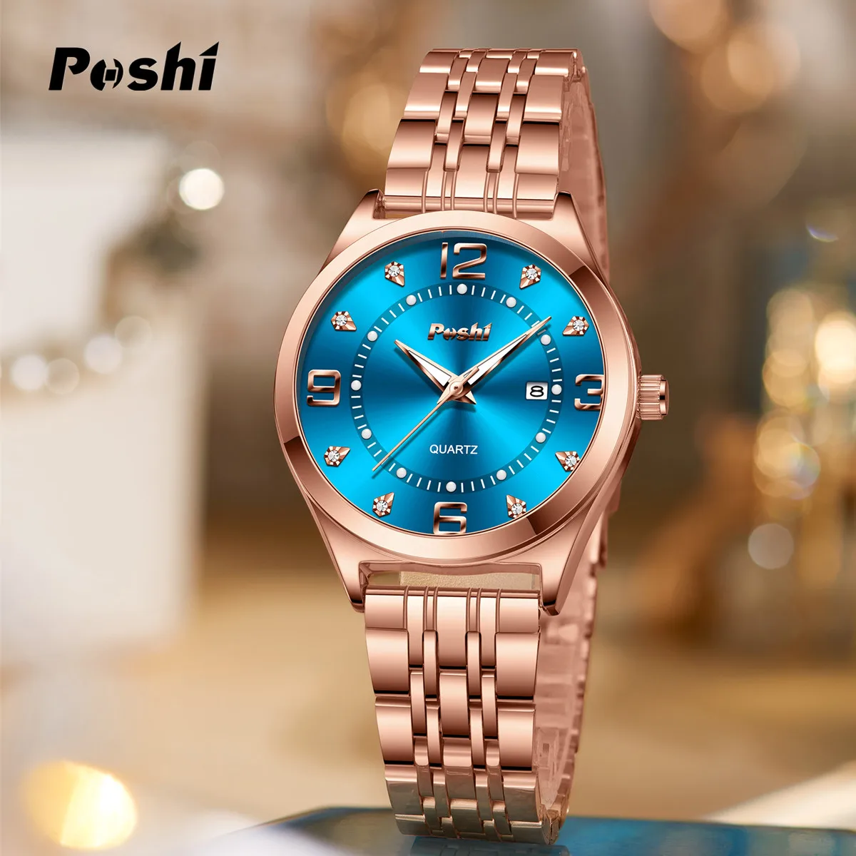POSHI Women Watches Fashion Stainless Stain Steel Ladies Watch Waterproof Rose Gold Quartz Wristwatch Romatic Girlfriend Gift 4