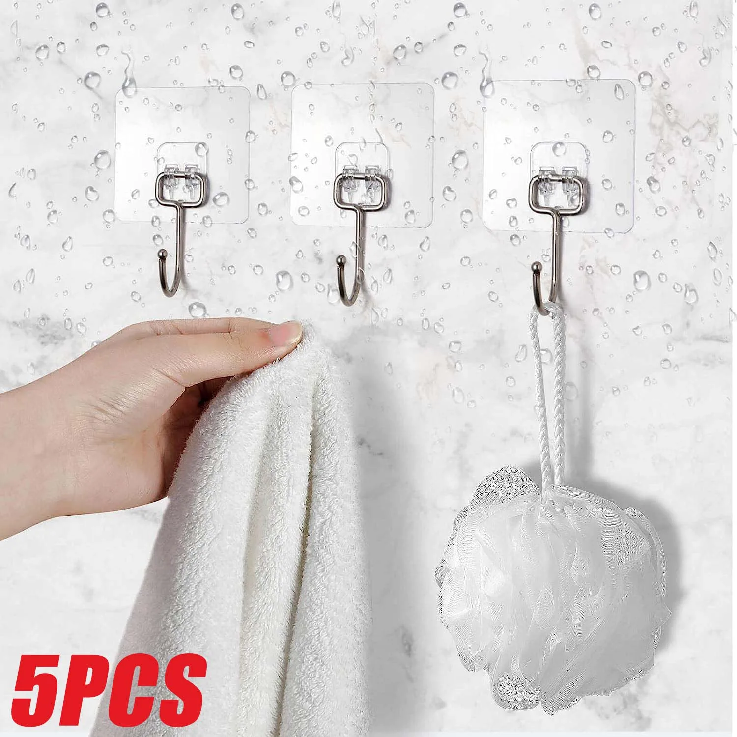 

5PCS Large Adhesive Hooks Wall Hooks for Kitchen Bathroom Pantry–Multifunctional Transparent Wall Hooks Oilproof Hanging Hooks