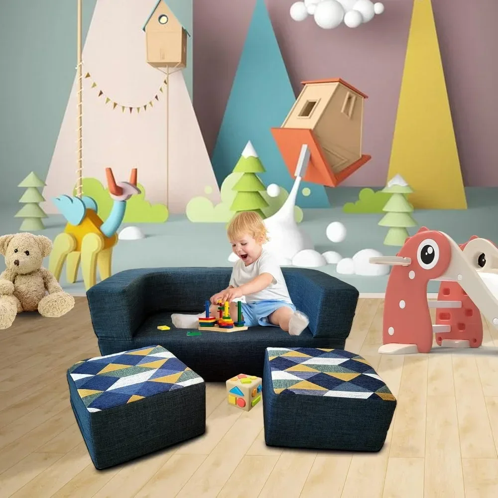 Kids Couch Convertible Toddler Sofa 4pcs with Memory Foam Fold Out Kids Sofa Bed, Play Couch Chair for Children Boys and Girls 5