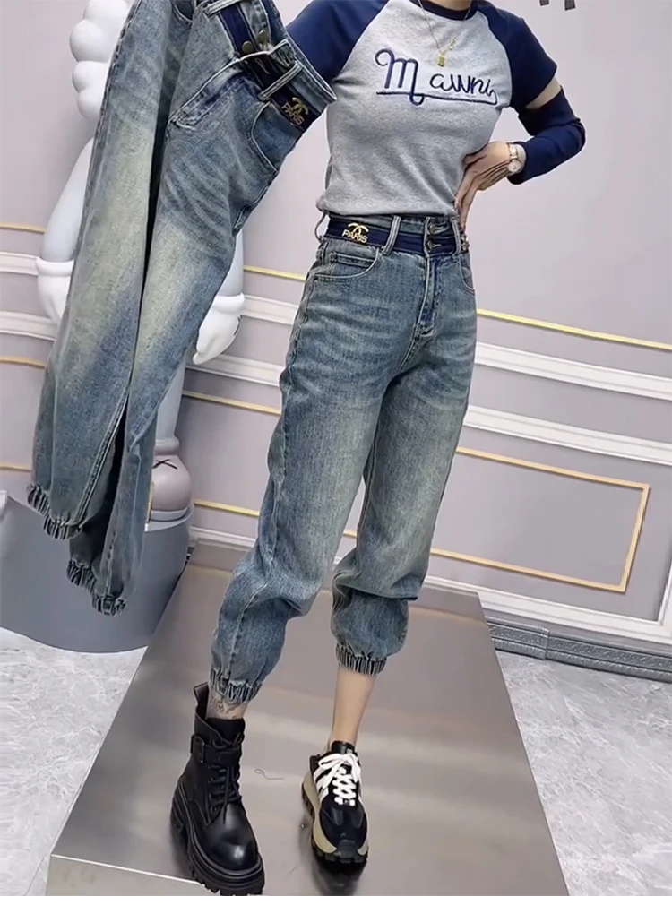 Sa1475f1cc83c41aba98ad9c7597bd880I Y2k Large Size Jeans Women's Summer Thin Model, New Bunched Feet Haren Pants Fat Mm Thin Straight Dad Pants S-4xl 40-100kg Mallzona