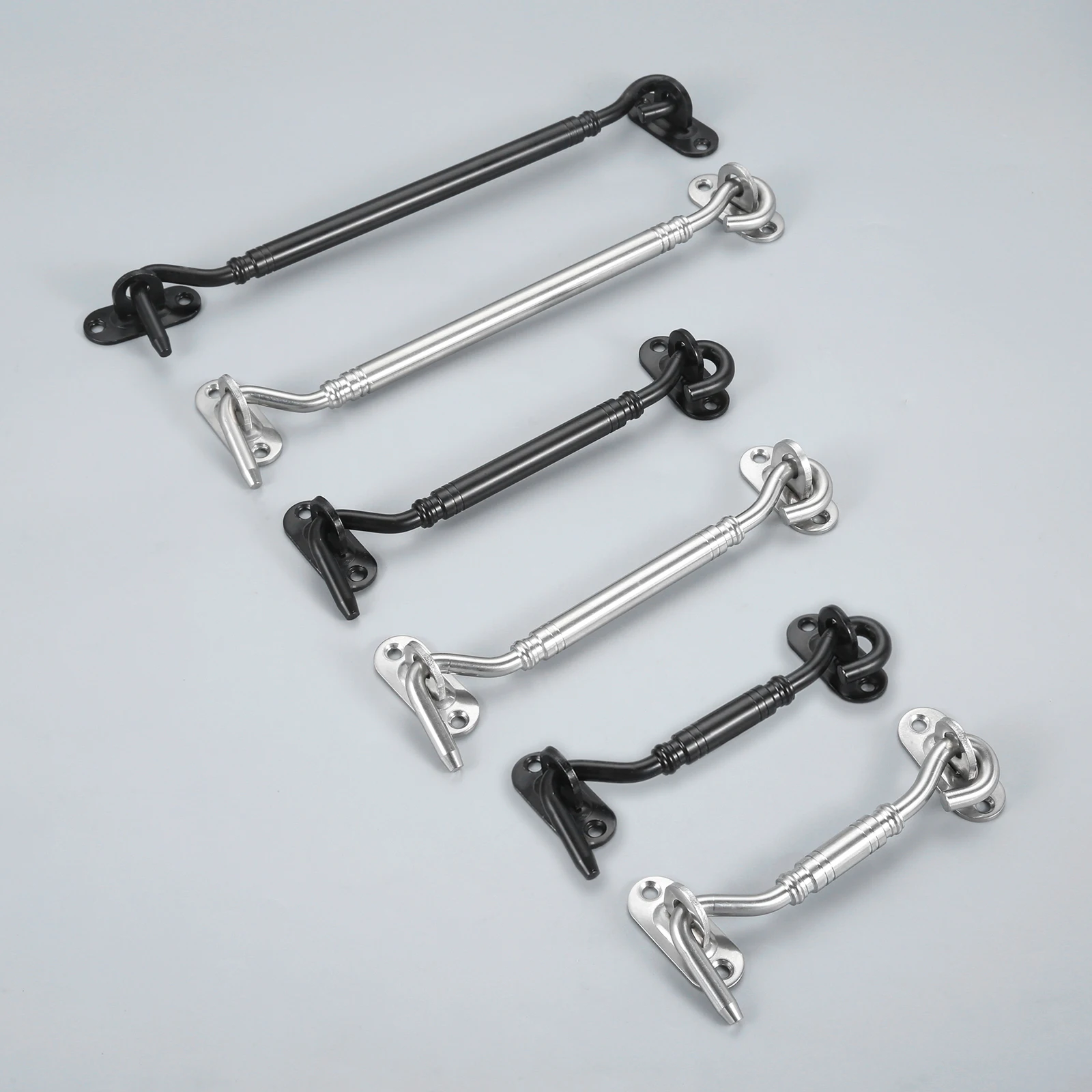1pc Window Catch Hook w/screw Stainless Steel 4/6/8 Inch Cabin Door Lock Sliding Buckle Black/Silver 110-205mm Jewelry Box Latch