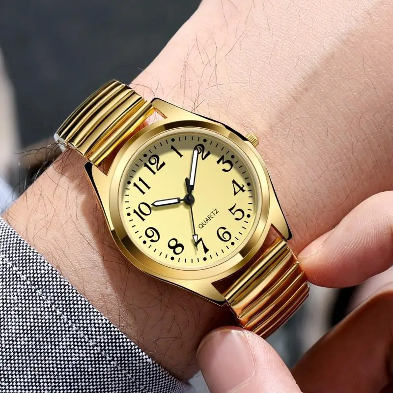 Classic style elastic spring strap watch with large digital quartz watch for men and women, Father Mother's day gift watch 6