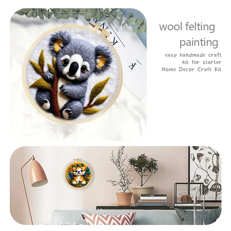 GATYZTORY DIY Felt Painting Kits Home Decor Pictures Lion Dog Koala Animal Handicraft Needle Wool Felting Art Gift