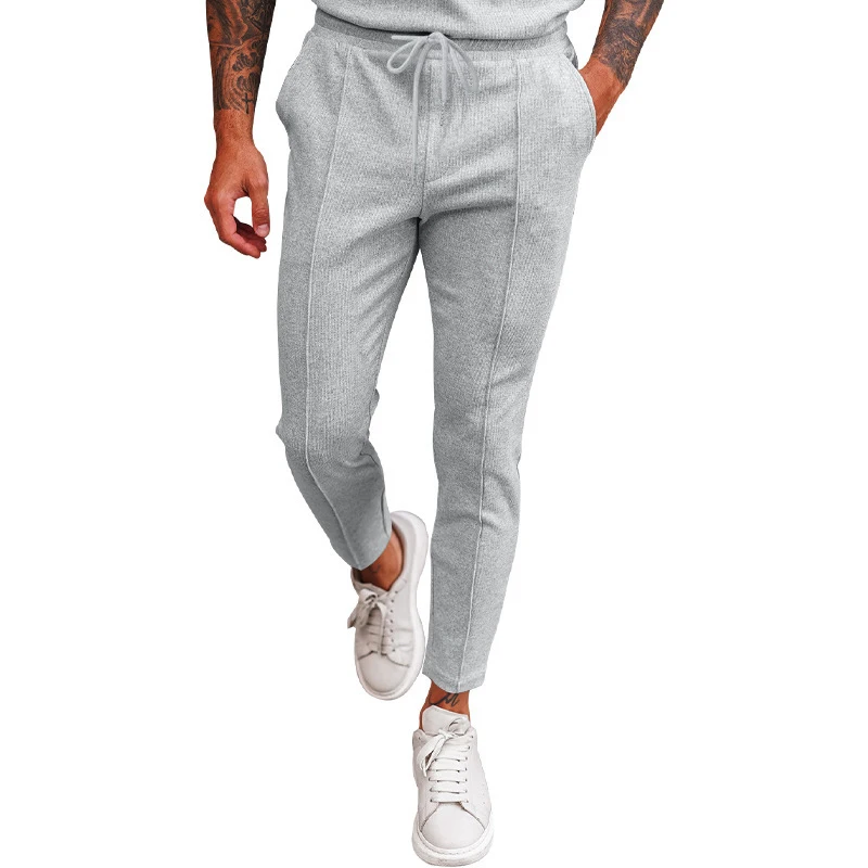 

2023 New Arrival Solid Sweatpant Men Clothing Fashion Mid Waist Drawstring Solid Trousers Casual Pockets Pencil Pants For Man