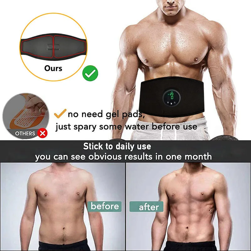 EMS Vibration Slimming Belt Abdominal Muscle Stimulator Toner Body Waist Belly Exerciser USB Recharge Home Fitness Equipment