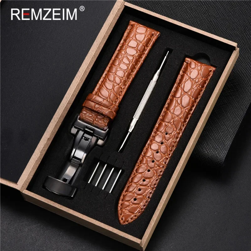 Luxury Embossed Leather Watch Strap with Butterfly Clasp