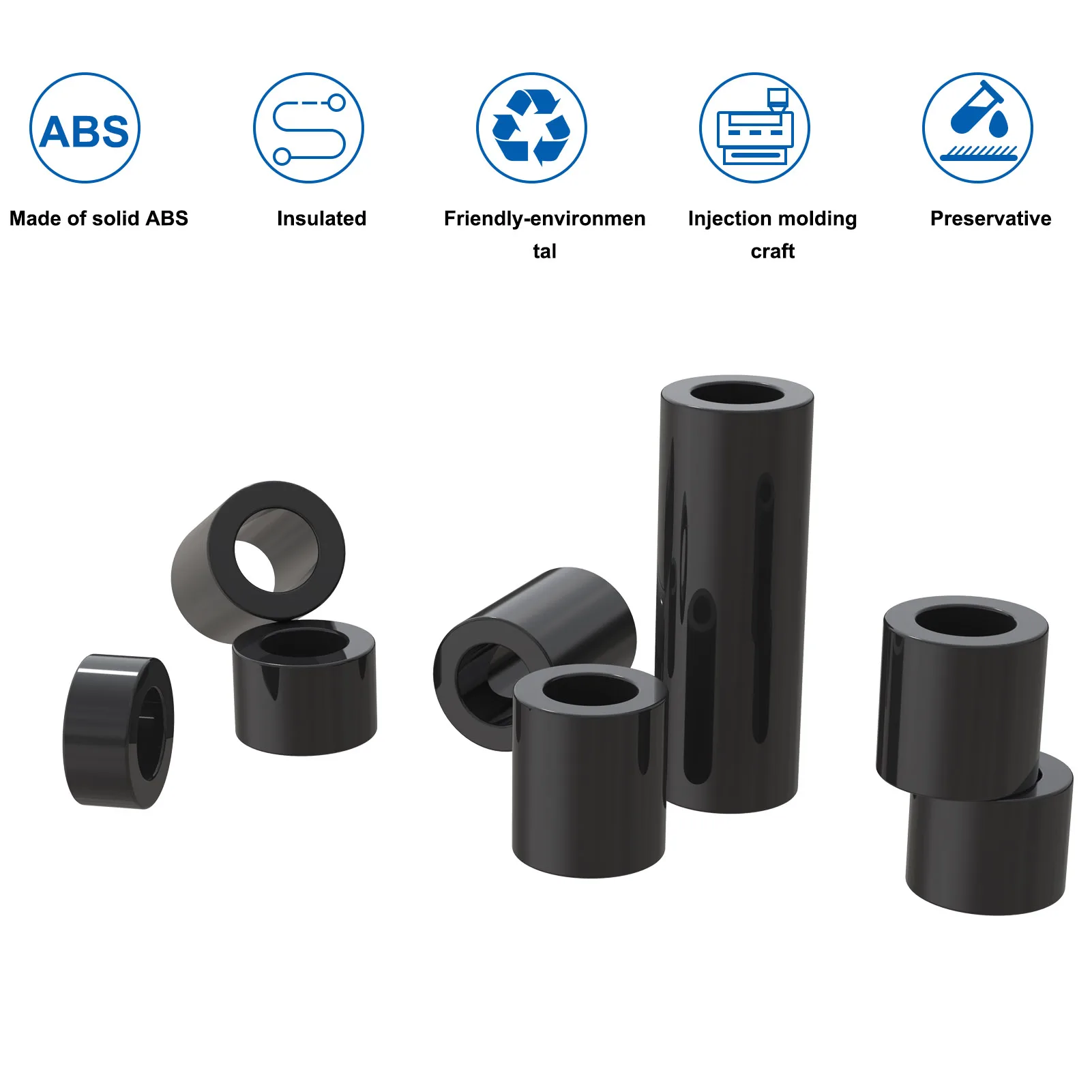 200pcs ABS Round Spacer Standoff Screw Nut Assortment Kit for M5 Screws