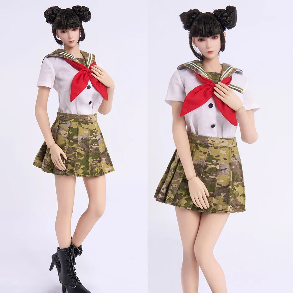 Toyscentre 031 1/6 Donne Soldato Jk Uniforme Mimetica Camicia Bianca Mini Gonna A Pieghe Cravatta Rossa Set Per Modello Action Figure Da 12"