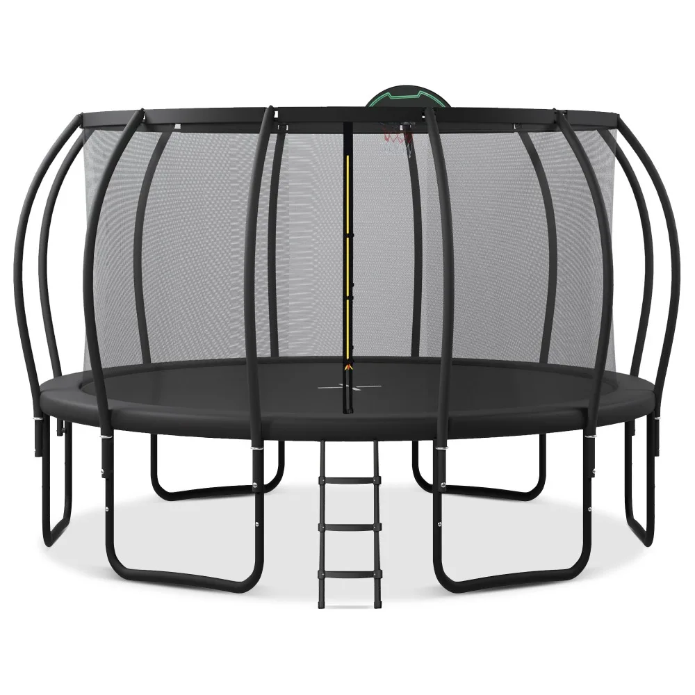 

Trampoline, 16FT for Kids&Safety Enclosure, Plus Basketball Board and 12 Ground Stakes, Outdoor Recreational, Toy gift for kids