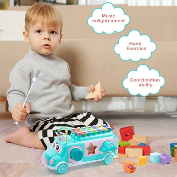 Baby Toy Cartoon Musical Instrument Bus Baby Toys Hand Knock Girl Boy Piano Education For 12-18 Months Baby Toy Gift 4