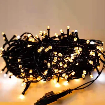 야외 LED 스트링 조명, 크리스마스 220V, 110V, 블랙 라인, 화환, 방수 요정 조명, 웨딩 파티, 휴일 정원 장식, 20m