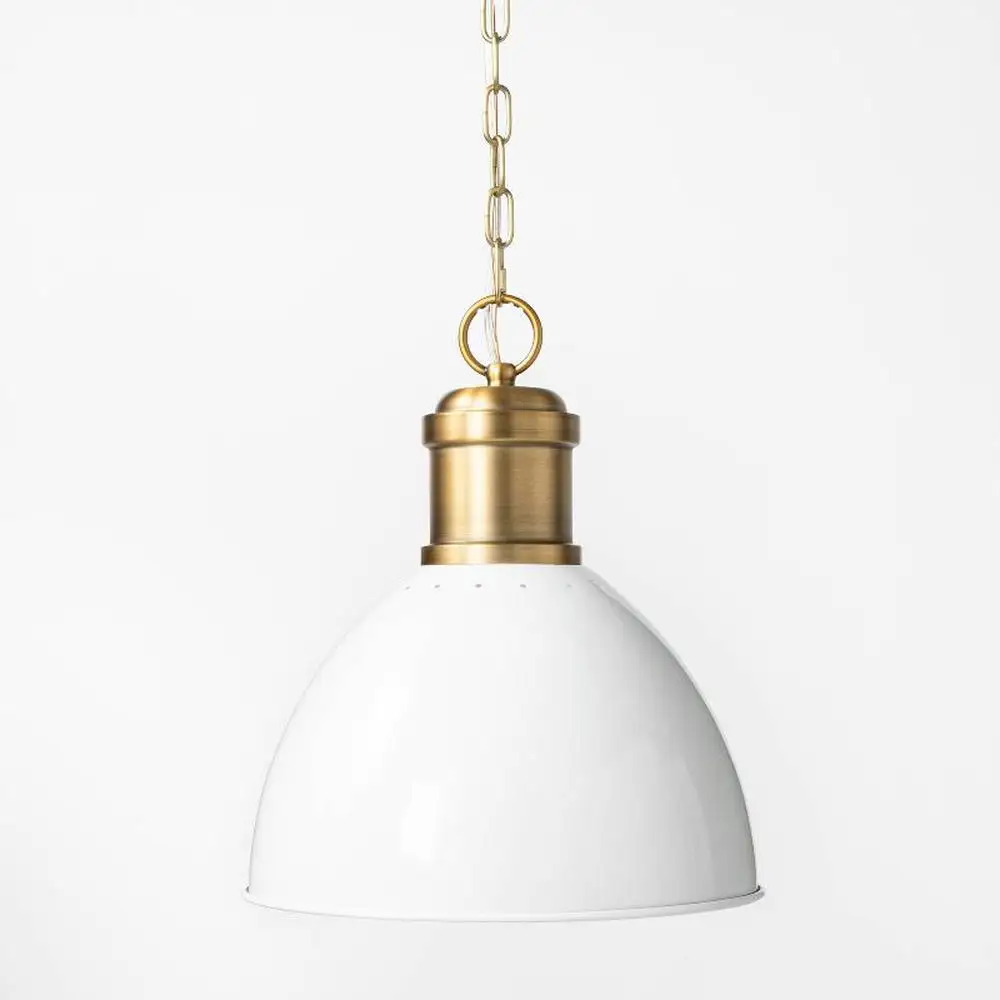 

Modern White Metal Pendant Light Gold Chain Mount Functional Lighting Studio McGee Collection UL Listed 14.5"H x 13"W 13"D