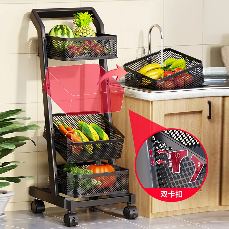 Kitchen Shelf Trolley Multi-layer Multifunctional Home Living Room Snack Storage Rack Small Cart Fruit and Vegetable Basket 카트