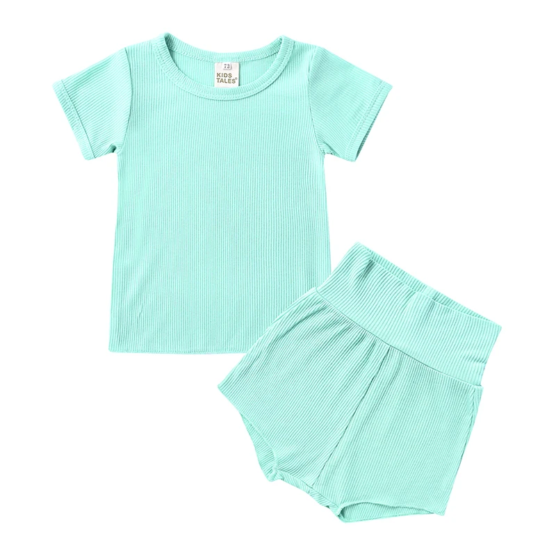 2PCS Baby Boys Girls Cotton Outfits Solid Color Casual T-Shirt Top+Short Pant Toddler Soft Pajama Set Clothes Set 6Months-4Years pajama sets button up	 Sleepwear & Robes