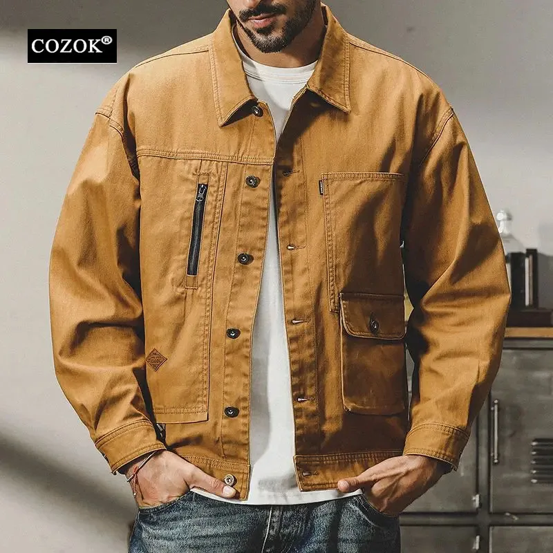 

COZOK Jackets for Men Autumn American Workwear Retro Heavyweight Tough Guy Hunting Wear Outdoor Casual Trendy Male Coat Jackets