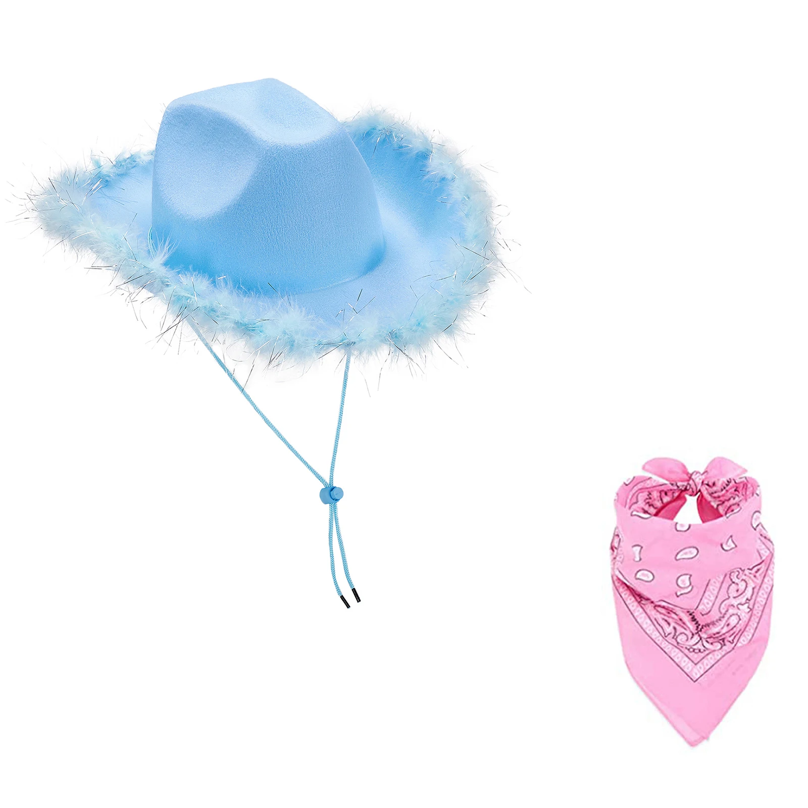 Fashion Women Girls Adjustable Chin Strap Cowboy Hats Cowgirl Hat Scarf Cowboy Costume Theme Party Accessories