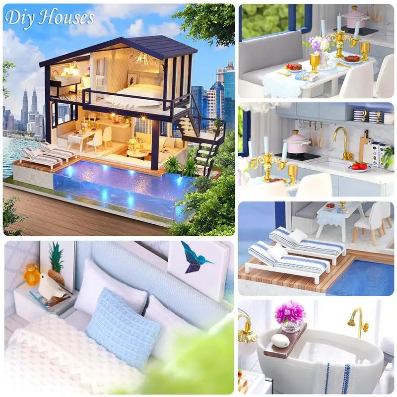 Doll House Kit Mini DIY Cottage Handmade 3D Puzzle Time Apartment Building Toy Home Bedroom Decoration with lights music 2