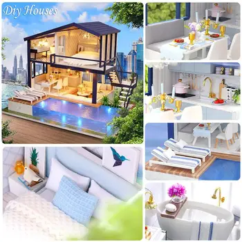 Doll House Kit Mini DIY Cottage Handmade 3D Puzzle Time Apartment Building Toy Home Bedroom Decoration with lights music 2