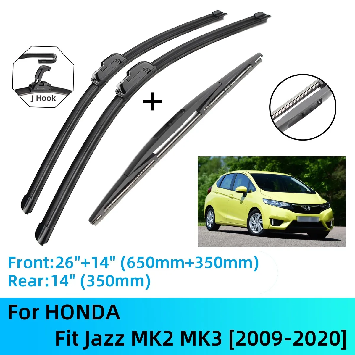 For Honda Fit Jazz Mk2 Mk3 Front Rear Wiper Blades Brushes Accessories J Hook 2009-2020 2016 2017 2018 2019 2020 - Windscreen Wipers - AliExpress