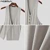 INCERUN Men Rompers Shorts Solid Color V Neck Sleeveless Button Casual Jumpsuits Men Streetwear Summer 2024 Fashion Playsuits 6