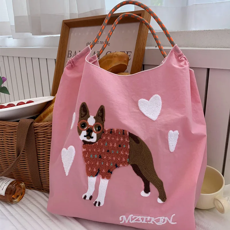 Cute Cartoon Tote Bags Overlarge Embroidery Shoulder Bag Nylon Eco