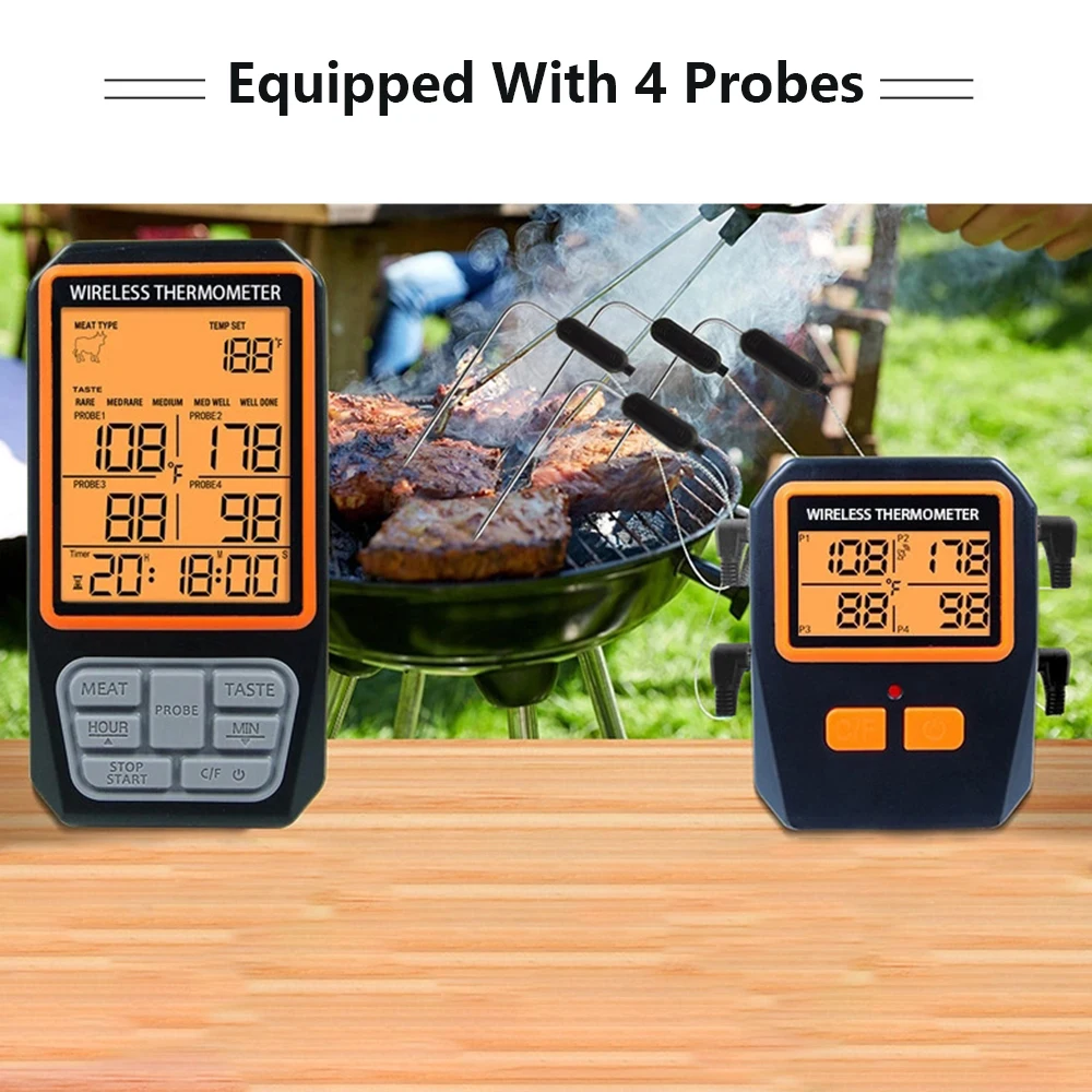 MeatChamp 4 Probes Backlight LCD Display 100M Wireless Range Digital Kitchen Cooking BBQ Oven Meat Thermometer With Alarm 3