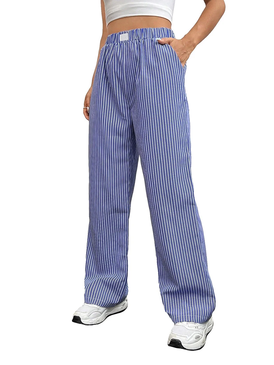 

Женские повседневные Широкие штаны s, эластичная талия, полосатые штаны для отдыха с принтом, уличные брюки