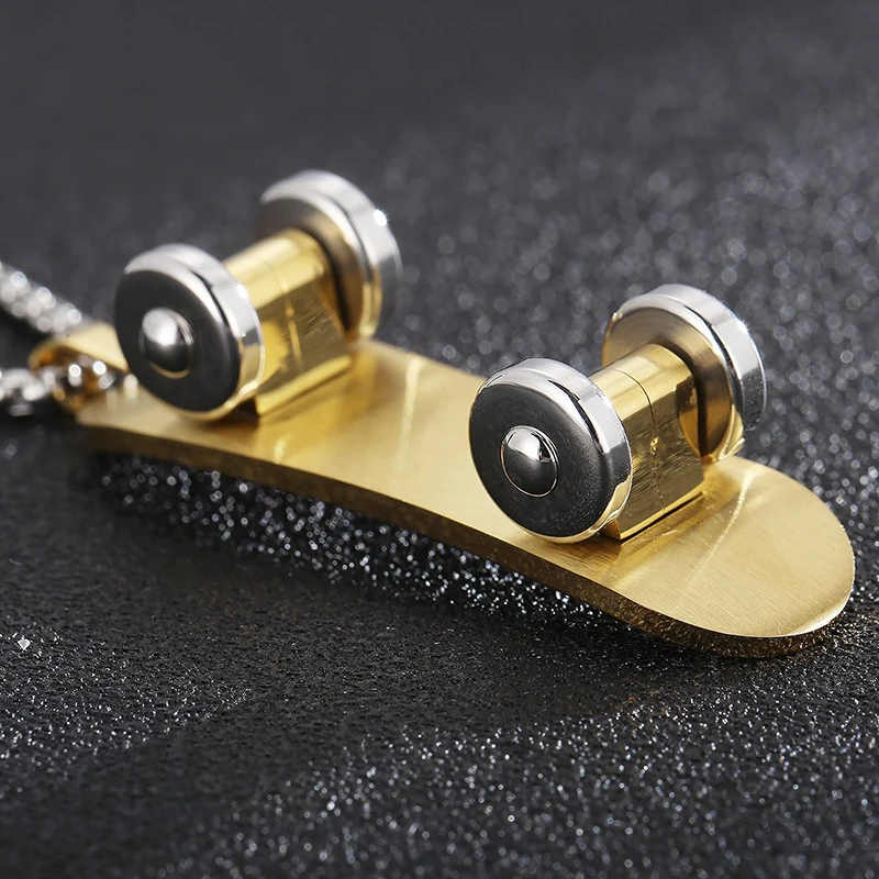 Unisex Street Stainless Steel Necklace Hip Hop Fashion Fingertip Skateboard Pendant Jewelry Party Festival Men's Accessories