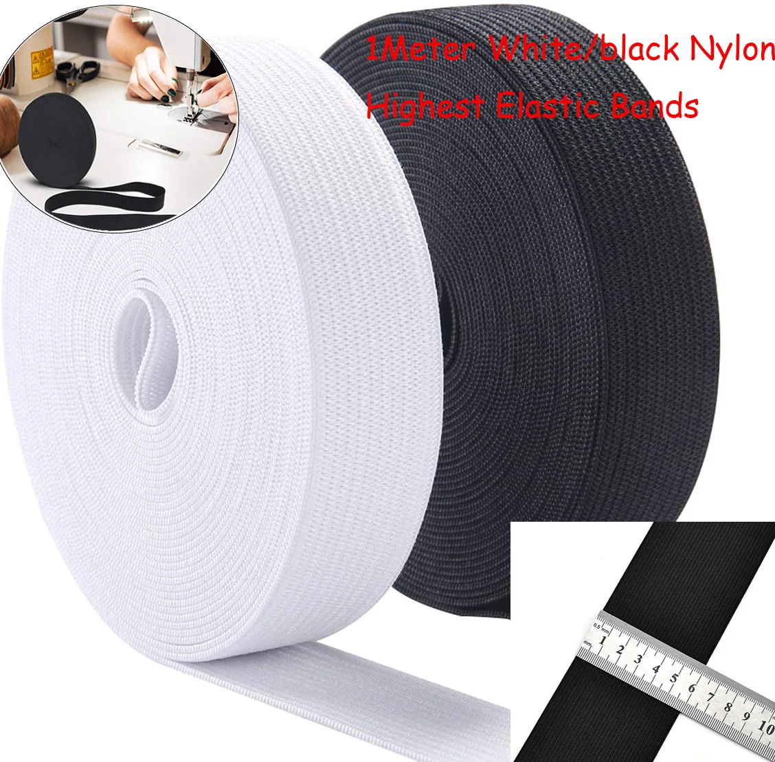 1-2Meters-White-Black-Elastic-Band-Spandex-Belt-Trim-Rubber-Ribbon ...