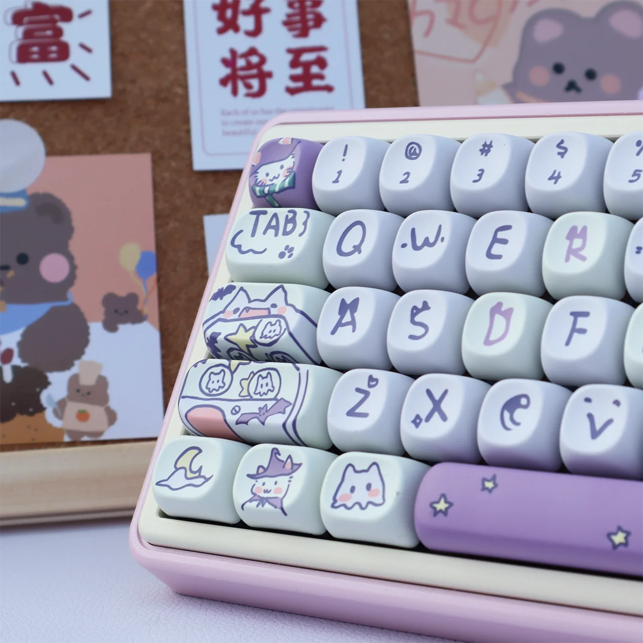 animados, Roxo mágico bonito, Meow Keycap, Moa